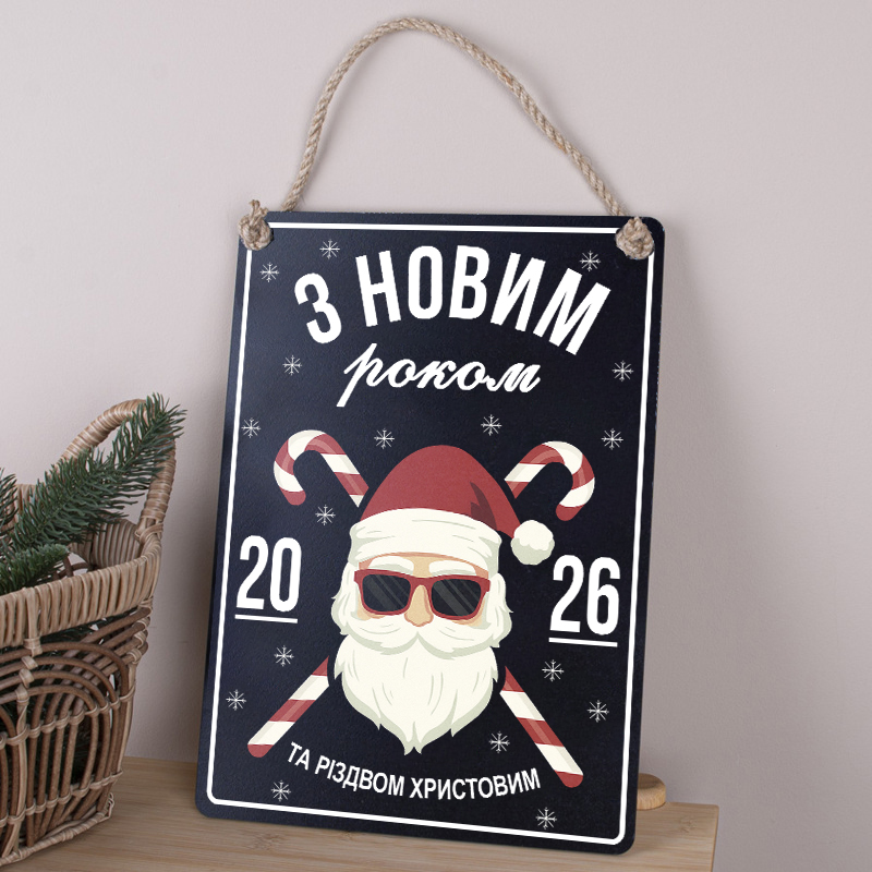 Деревянная табличка-постер 34х24 см "С новым годом и Рождеством Христовым!" 2026